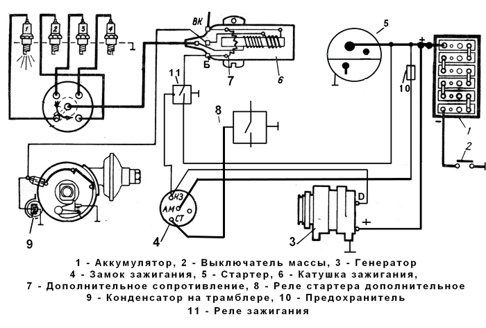 Схема подключения зажигания УАЗ-469